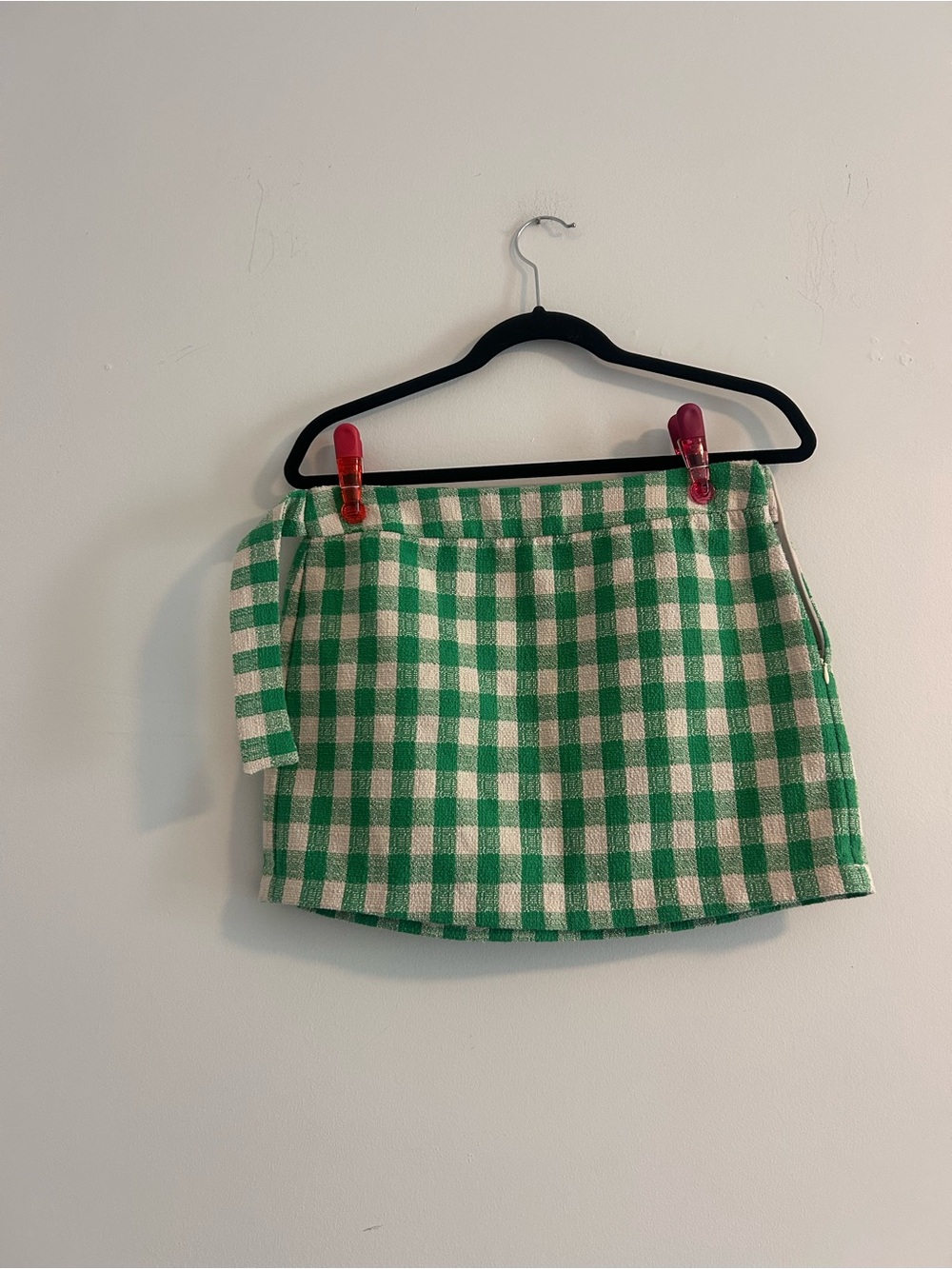Vero Moda Green and White Gingham Mini Skirt